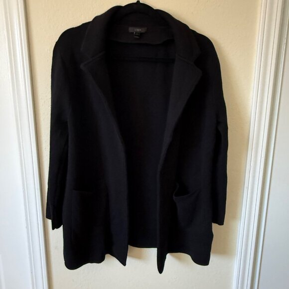 J. Crew Womens Black Merino Wool Open Front Cardigan/Blazer Jacket M - Picture 1 of 4